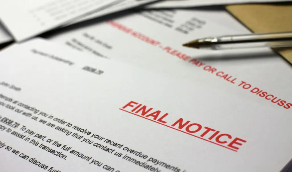 A final notice for payment, showing how to send someone to collections.